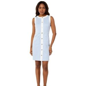 NWT Tommy Hilfiger Blue Sheath Dress Button Jersey  Size 16 Office Stretch $119
